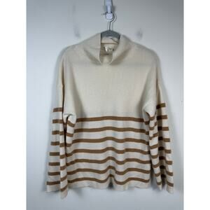 Frame Striped 100% Cashmere Sweater Size Small Oversized Mock Neck EUC Tan Cream